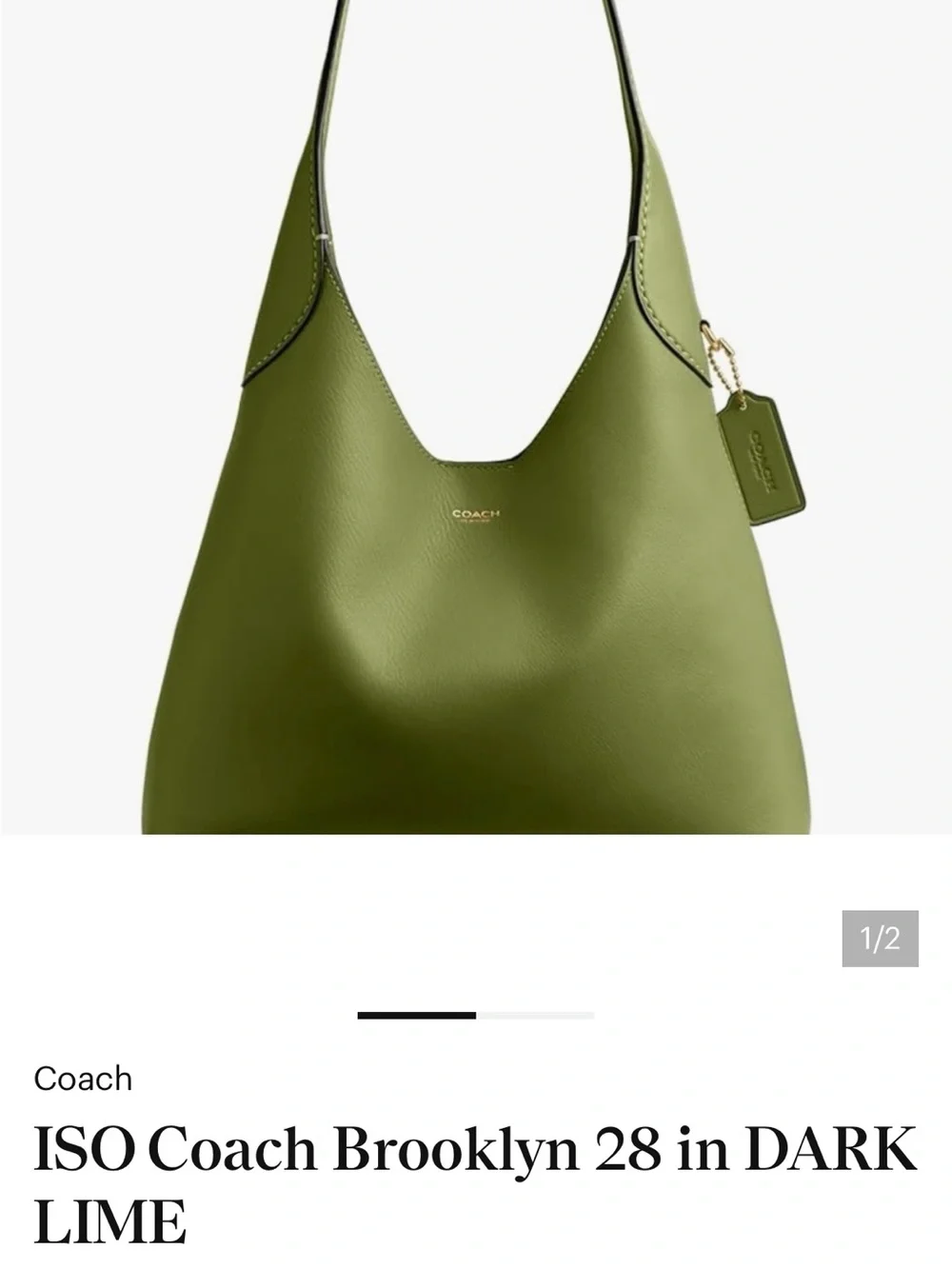 Coach Dark Lime Leather Hobo Shoulder Bag